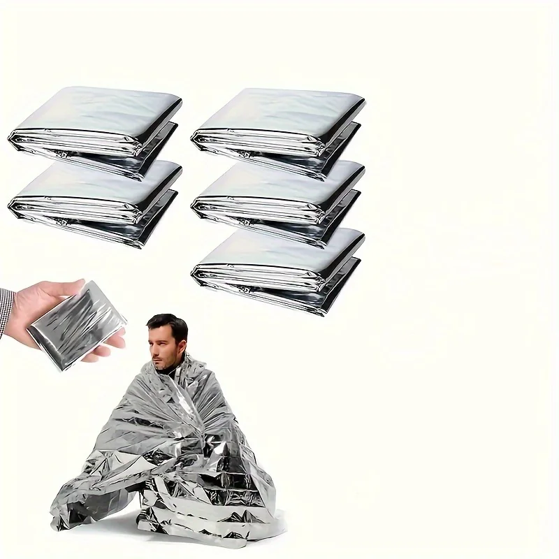 5 couvertures de survie d'urgence – couvertures isolantes en aluminium coupe-vent et résistantes au froid, adaptées à l'exploration en plein air et