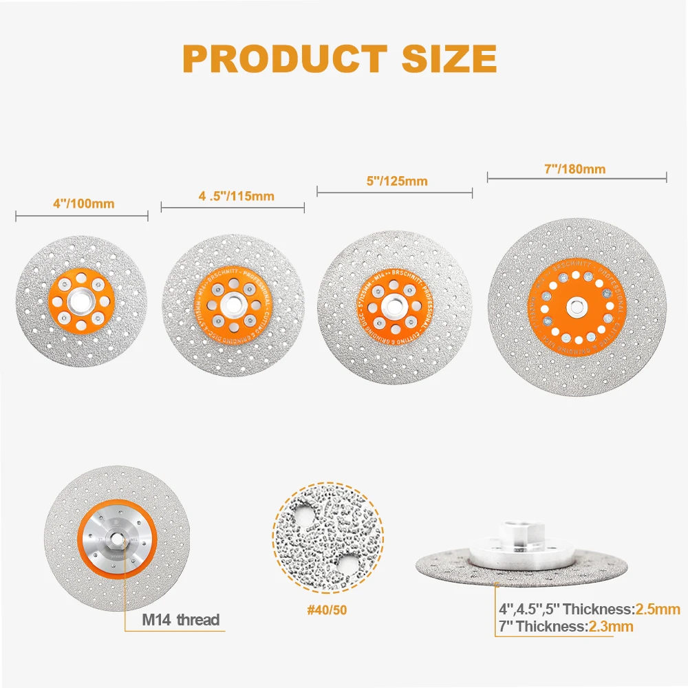 Imagem -03 - Brschnitt M14 Discos de Corte de Rebolo de Diamante para Pedra de Telha Mármore Granito Diâmetro 100 115 125 180 mm Peça Disco de Diamante