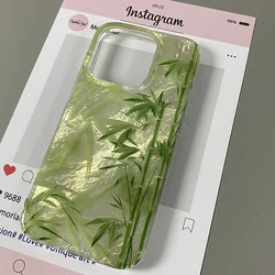 Perforated Vortex Shell IND New Chinese Style Green Bamboo Case For iPhone 17 16 Pro Max 15 14 Plus 13 12 11 7 8 XR X Soft Cover