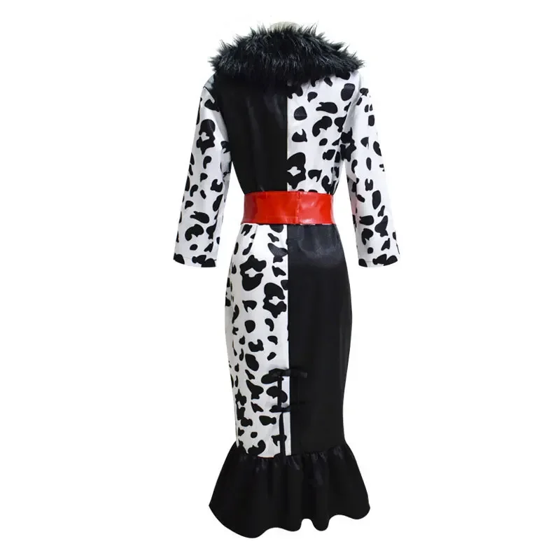 Women Cruella Cosplay Adult Cruella De Vil Dress Mask Necklace Costume Deville Dress Wig Halloween Costume