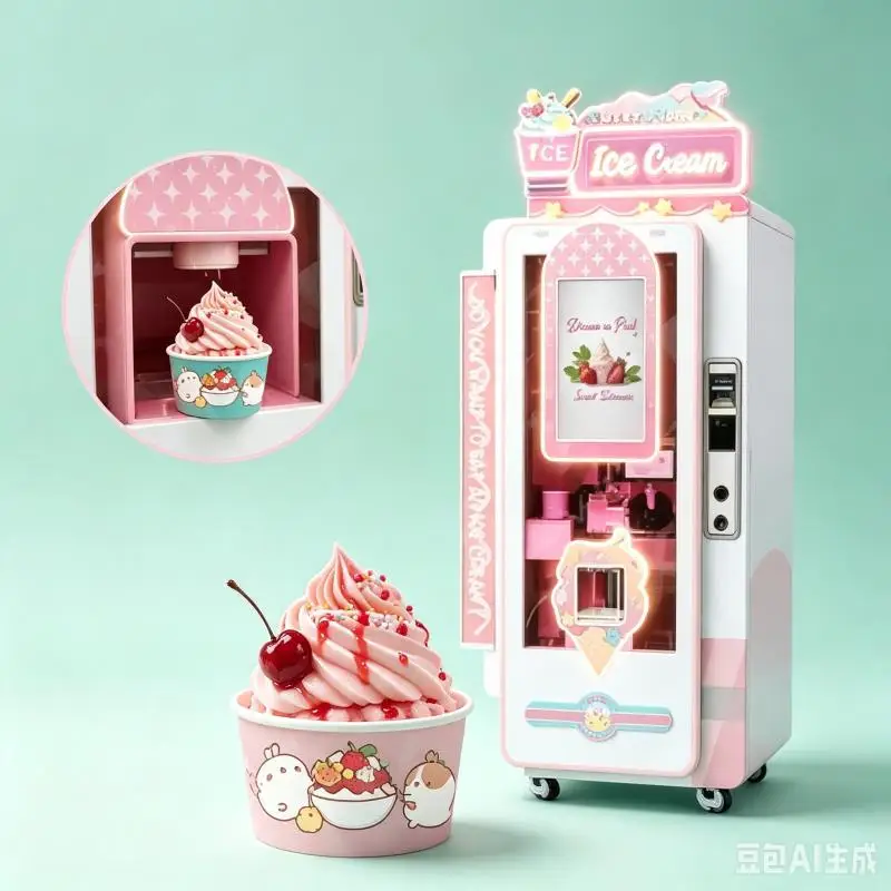 Customized Ice Cream Vending Machine Automatic Soft Serve Dispenser Commercial Frozen Dessert Kiosk Smart Self Service Solution