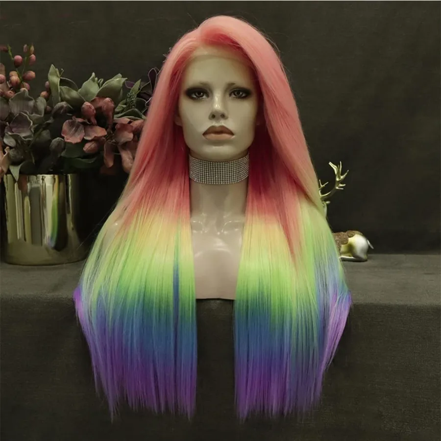 Peruka typu lace front na Halloween i występy drag queen: syntetyczne włosy odporne na ciepło, naturalny prosty styl, kolorowe D