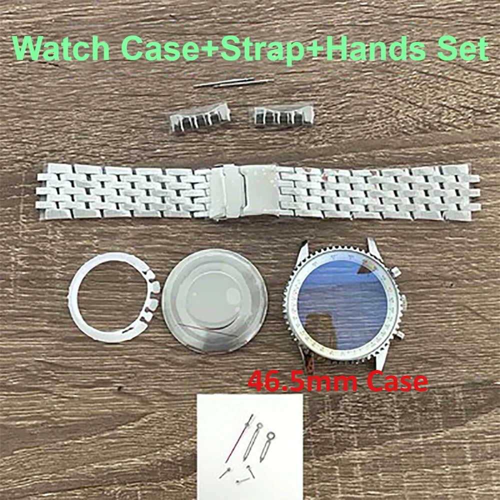 46.5MM Large Size Watch Case Stainless Steel Watches Case+Watch Strap+Watch Hands Set Fit for VK63 Quartz Movement Diy Parts