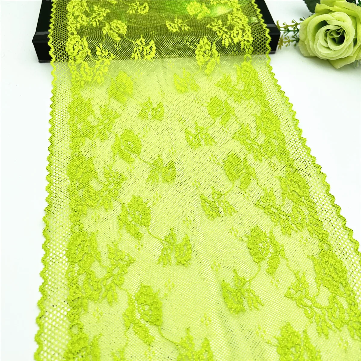 3y/lot Width 22.50cm Neon Lemon Yellow Shimmer Elastic Stretch Lace Trim Skirt Hem For Clothes Sewing Accessories Dress Sleeve