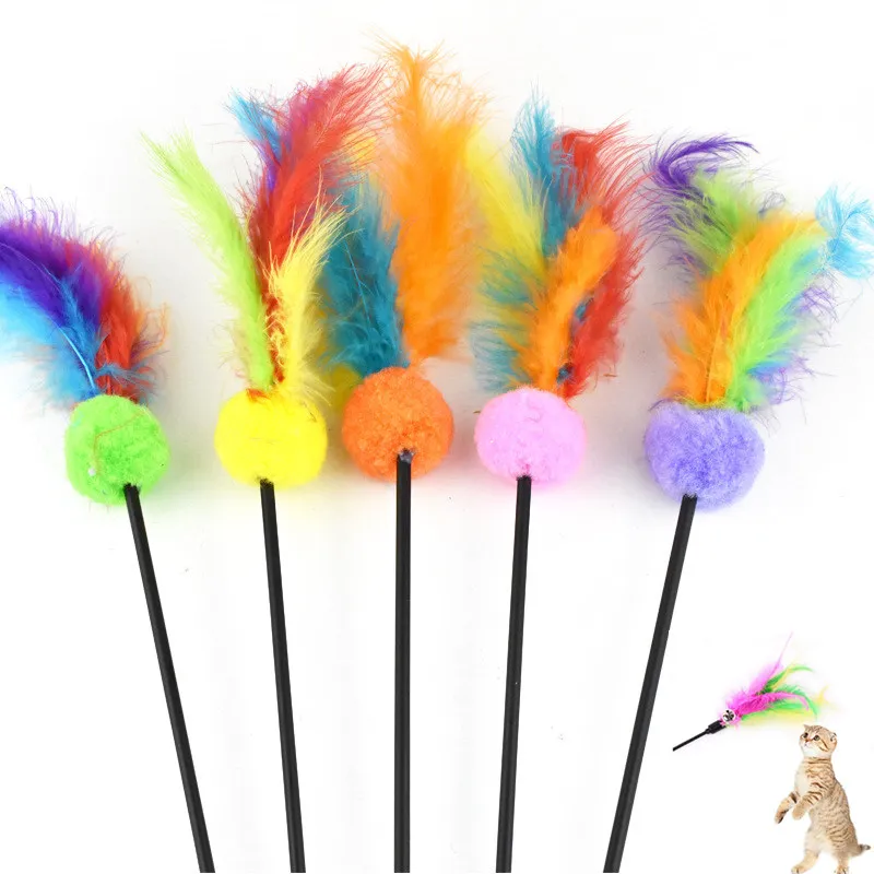 Cat Toy Funny Cats Toy with Bell POM Ball Feather Toys for Cats Tease Stick Plush Ball Cat Toys Interactive Tease Pet Products