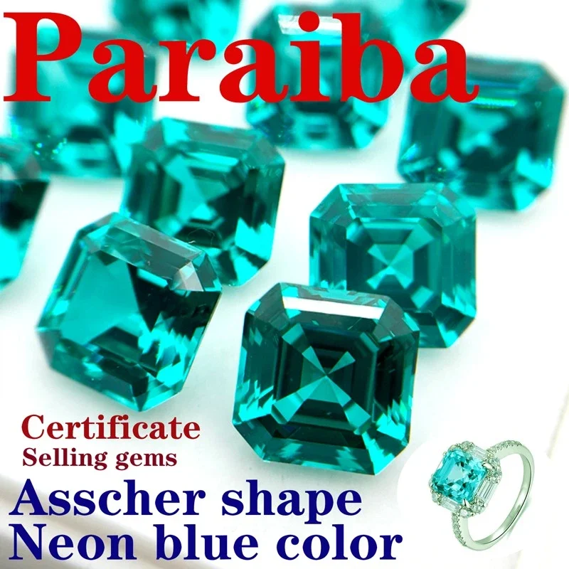 AParaiba Asscher Shape Artificial Gemstone Neon Blue Color Available Certificate Factory Wholesale Price