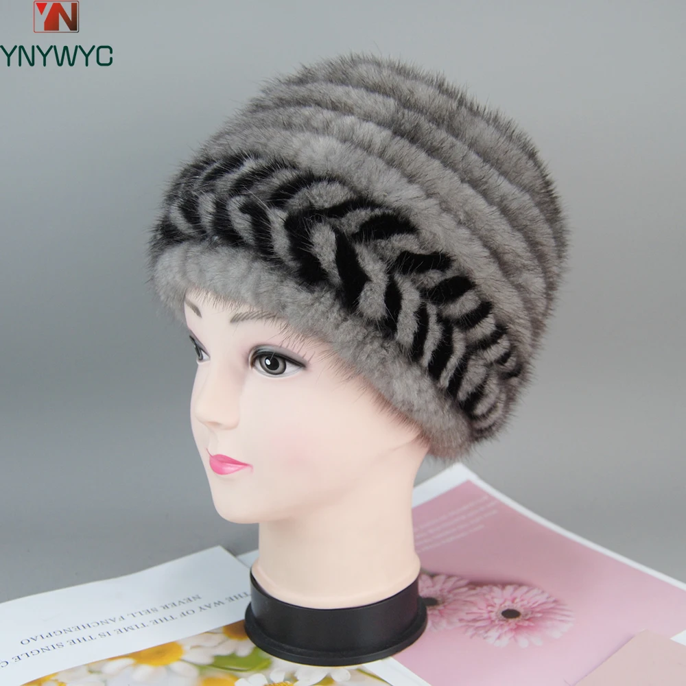 

Russia Winter Women Genuine Real Mink Fur Hat Good Elastic Real Mink Fur Caps La'd'y 100% natural Warm Knitted Real Mink Fur Cap