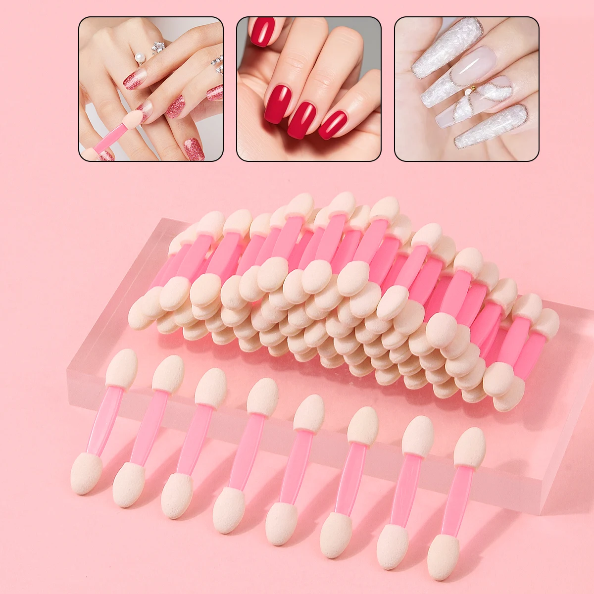 Dual-ended spons oogschaduwborstels 50 stuks, make-upapplicators voor beginners, nail art sponsborstels draagbaar cosmetisch gereedschap