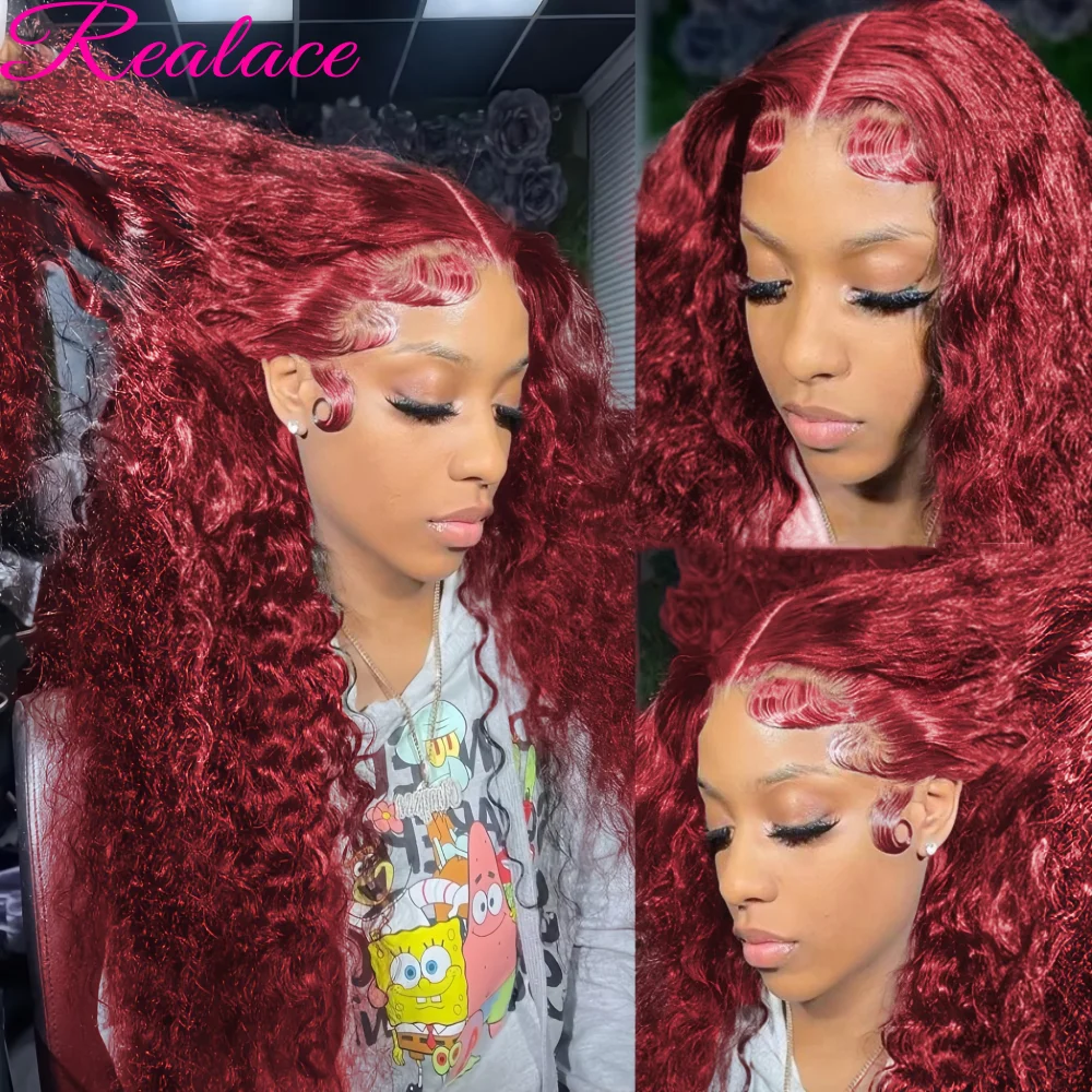 

Burgundy Deep Wave Frontal Wig Curly Wigs Human Hair Hd Colored 99j Red 13x4 13x6 Lace Front Human Hair Wigs For Black Women