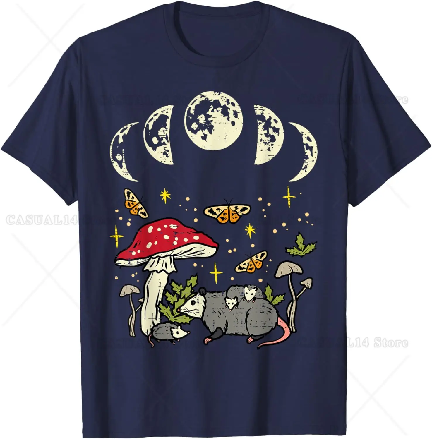 Goth Opossum Mushroom Moon Possum Cottagecore Farm Women Men T-Shirt Cotton Streetwear All Seasons Lightweight