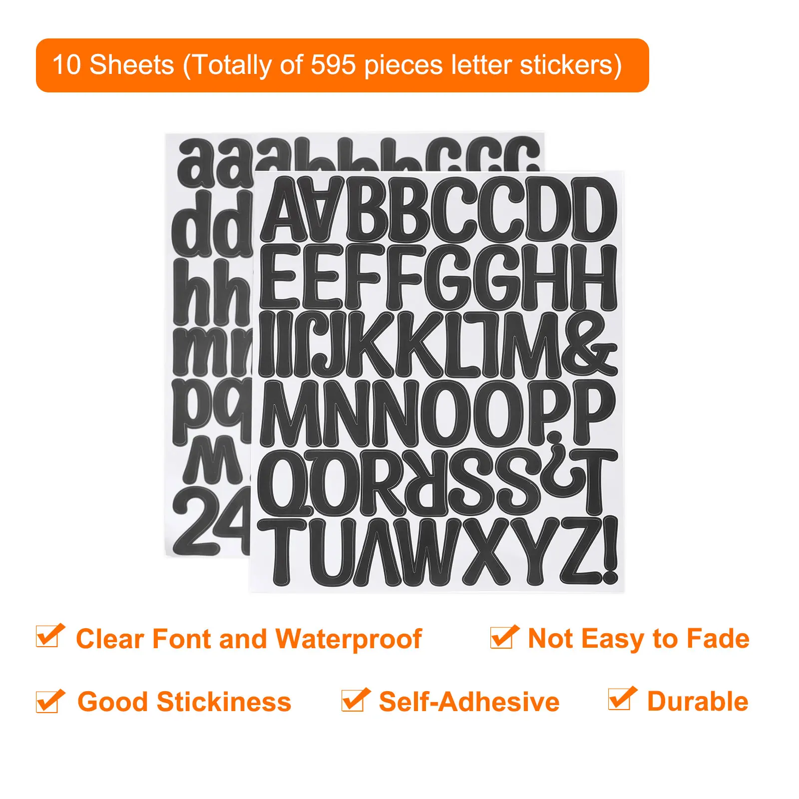 10Sheets Letter Stickers 2 Inch Self-Adhesive Vinyl Alphabet Number Stickers Vinyl Lettering Decals for DIY Gift Cards Decals