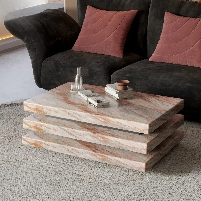 

Rock slab coffee table light luxury villa home living room high-end designer large and small apartment luxury stone tea table