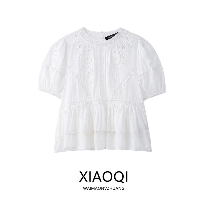 

Romantic Sle Embroidered irt Women's Faion Design Spring Summer New Arrival Versatile Loose Fit ort Sve Top