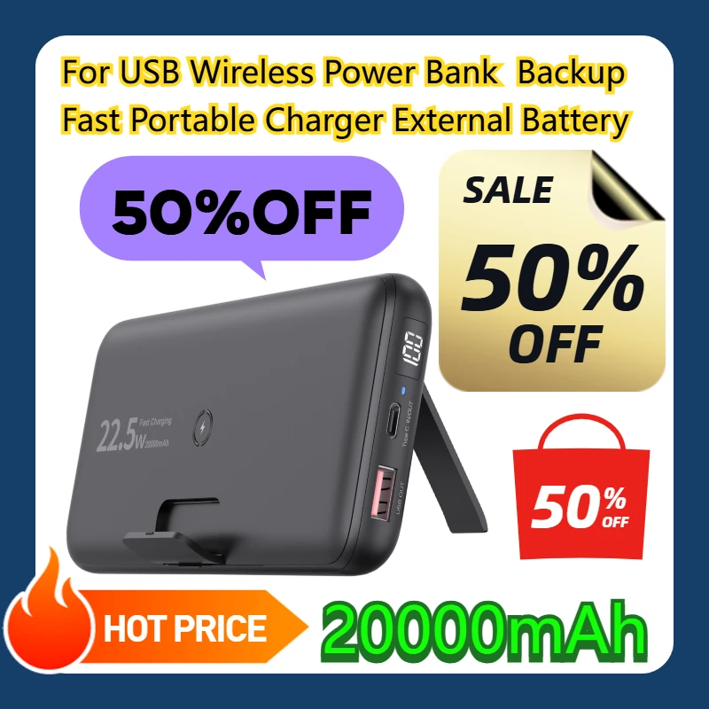 

For USB Wireless Power Bank 20000mAh Backup Fast Portable Charger External Battery