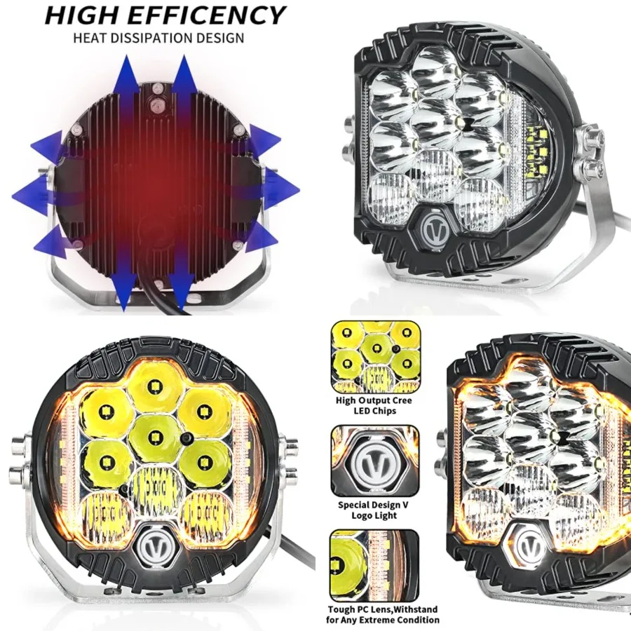 

Round LED Offroad Light with DRL, 90W Drivg Light LED Light Bar, 8000LM Spot Flood Combo Work Light for Wrangler, ATV, SUV, UTV