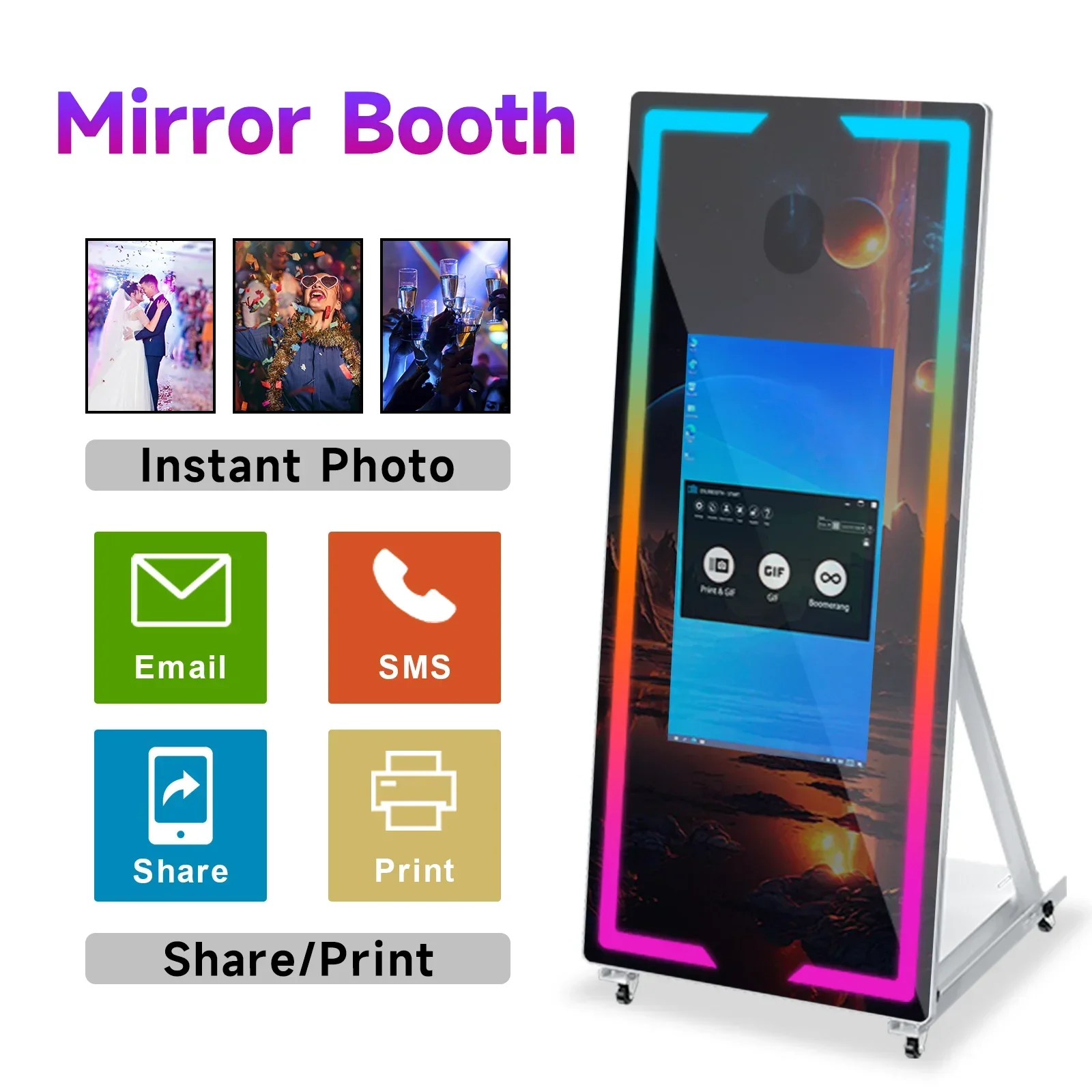 65'' mirror photo booth machine with camera and printer portable selfie magic mirror photo booth touch screen led frame kiosk