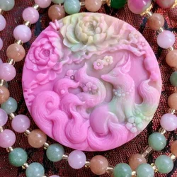 Yanyuan Agate Jade Flower Fox Pendant Carved Women Jewelry Gemstones Accessories Energy Gemstone Charm Real Beaded Necklace