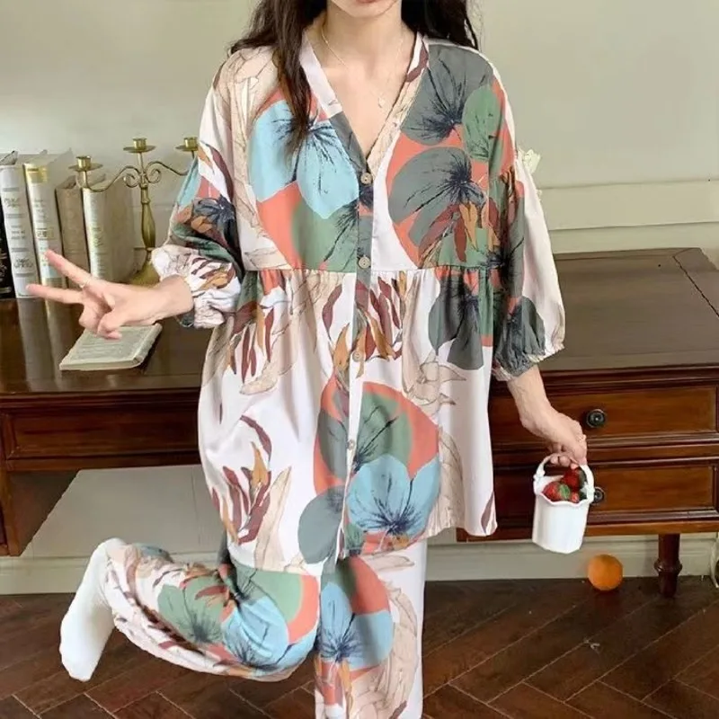 Explosive Cute Student Loose Home Set Can Worn Outside Pijamas Women Extra Size 300 Catty Autumn Winter New Pajamas Female