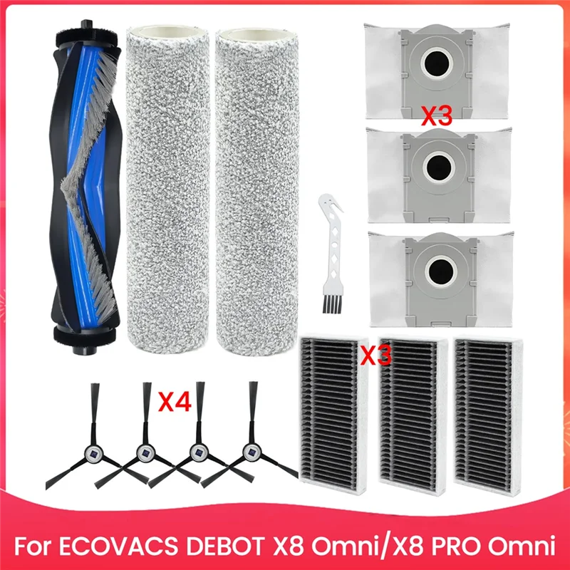 A74G-For ECOVACS DEBOT X8 Omni، X8 PRO Omni جهاز آلي لتنظيف الأتربة فرشاة جانبية رئيسية فلتر Hepa أكياس الغبار استبدال أجزاء