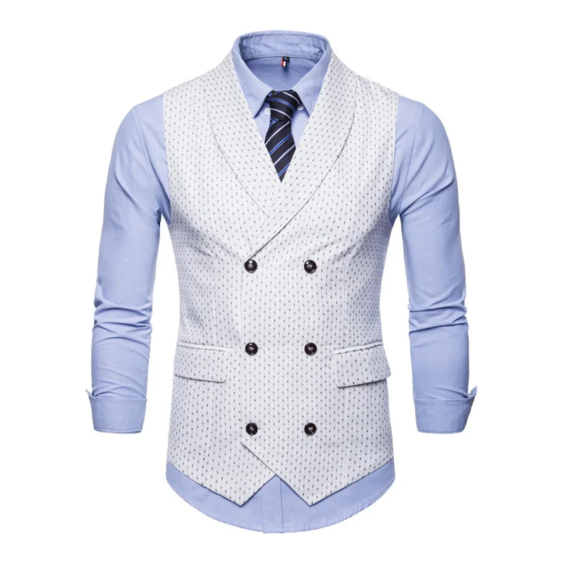 #SV01 # New Men's Business Casual Suit Vest Personalized Flip Collar Print Slim Fit Double breasted Horse Clip