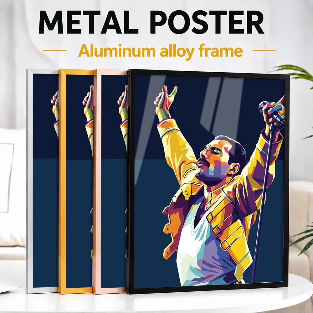 Queen Lead Singer Pop Color Metal Poster With Aluminum Alloy Frame Personalized Photo Retro Culture Style Wall Art For Bedroom
