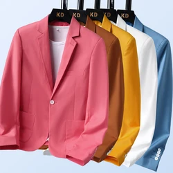 Chaqueta de traje informal para hombre, Blazer elegante con un solo botón, color rosa, 2023