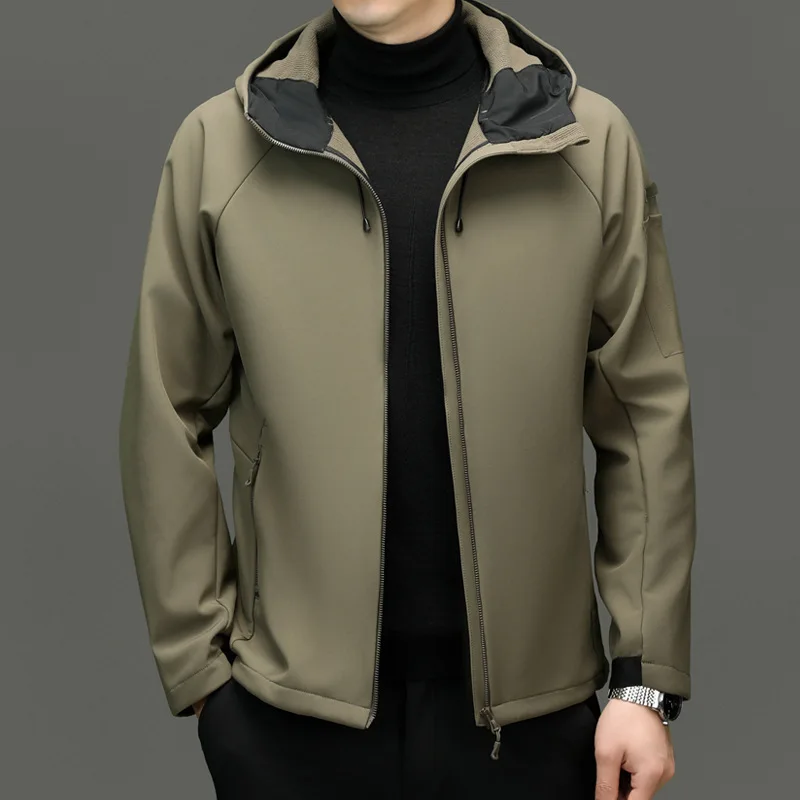 

Men's Fce Lined Waterproof Jaet Hooded Outdoor Windproof ell Coat Autumn Winter Casual Faion Polyester Blend Fabric