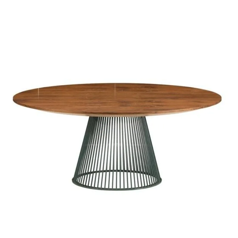 

American hotel bar box solid wood restaurant round dining table wrought iron leisure creativity