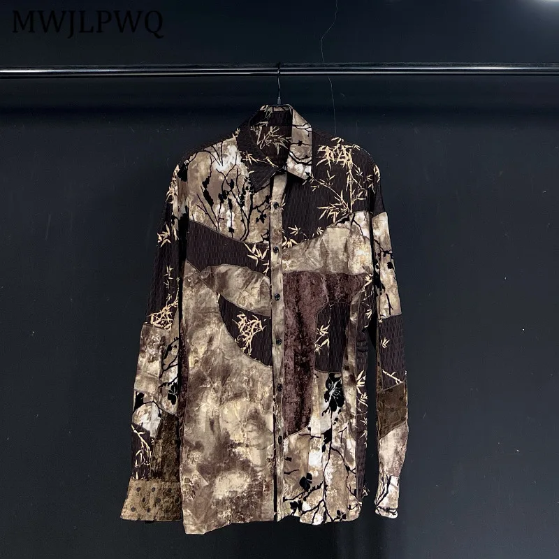 

MWJLPWQ Мужские рубашки с принтом, новинка 2023 года, уличная одежда унисекс с длинными рукавами и лацканами, свободные повседневные топы, осень 11458