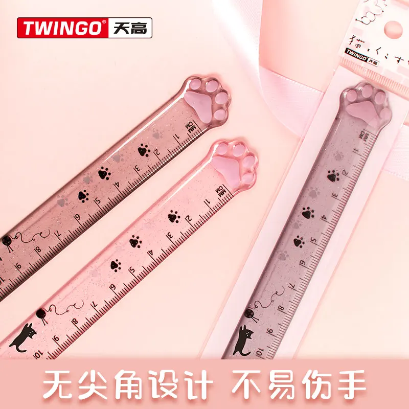 B-SHAMO Cut Cat Paw Straight Ruler 15cm Plastic Clear Student Ruler For DIY Drawing Line Measuring Kawaii School Stationery Gift