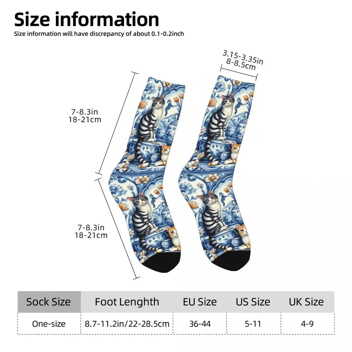 Russian Blue White Porcelain Animal Art Sock Printed Man Polyester