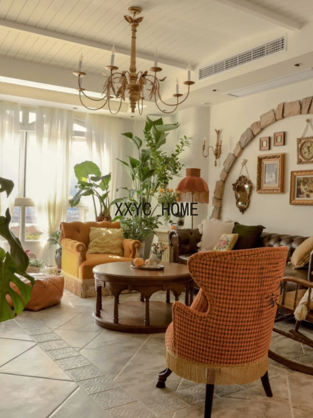 American Solid Wood Light Luxury and Simplicity round Tea Table Logs