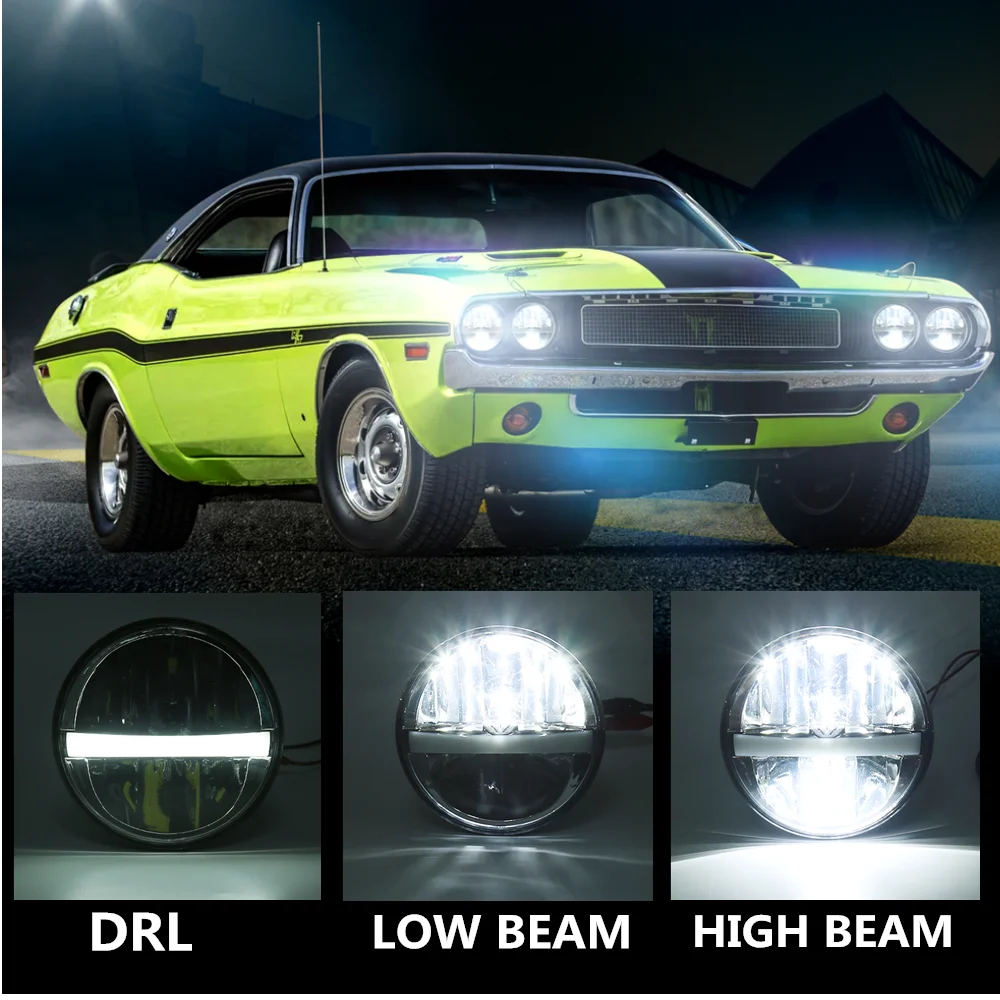 45W 5 3/4 5.75’’ Inch LED Headlights 4PCS White DRL H4 Hi/Low Headlight Plug and Play for Classic Car Lada VAZ 2103 2106 Lamp