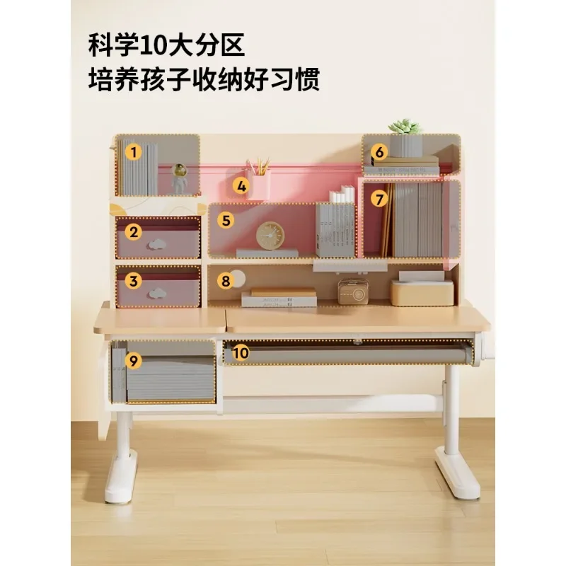 Children's study desk home  class desk and chair adjustable solid wood writing elementary school desk and chair set