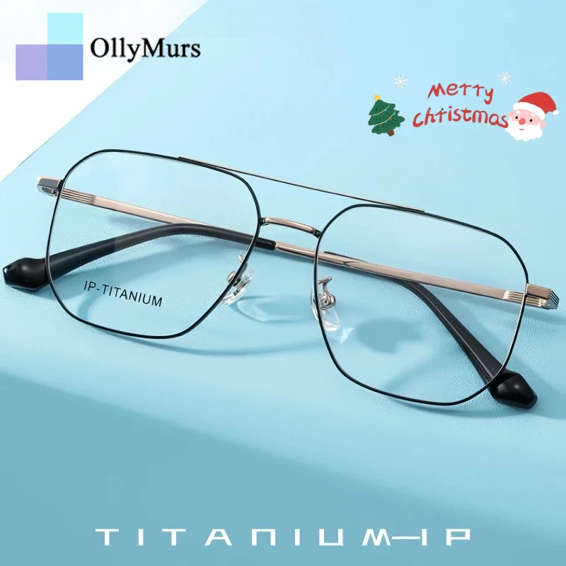 

OLLYMURS модные очки-пилот с двойным мостом из титанового сплава, сверхлегкие модные мужские очки в оптической оправе для женщин