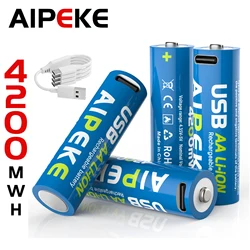 AIPEKE USB battery aa rechargeable 1.5V 4200mWh Aa and Aaa rechargeable batteries for Toy car Game Machine Mouse Remote control