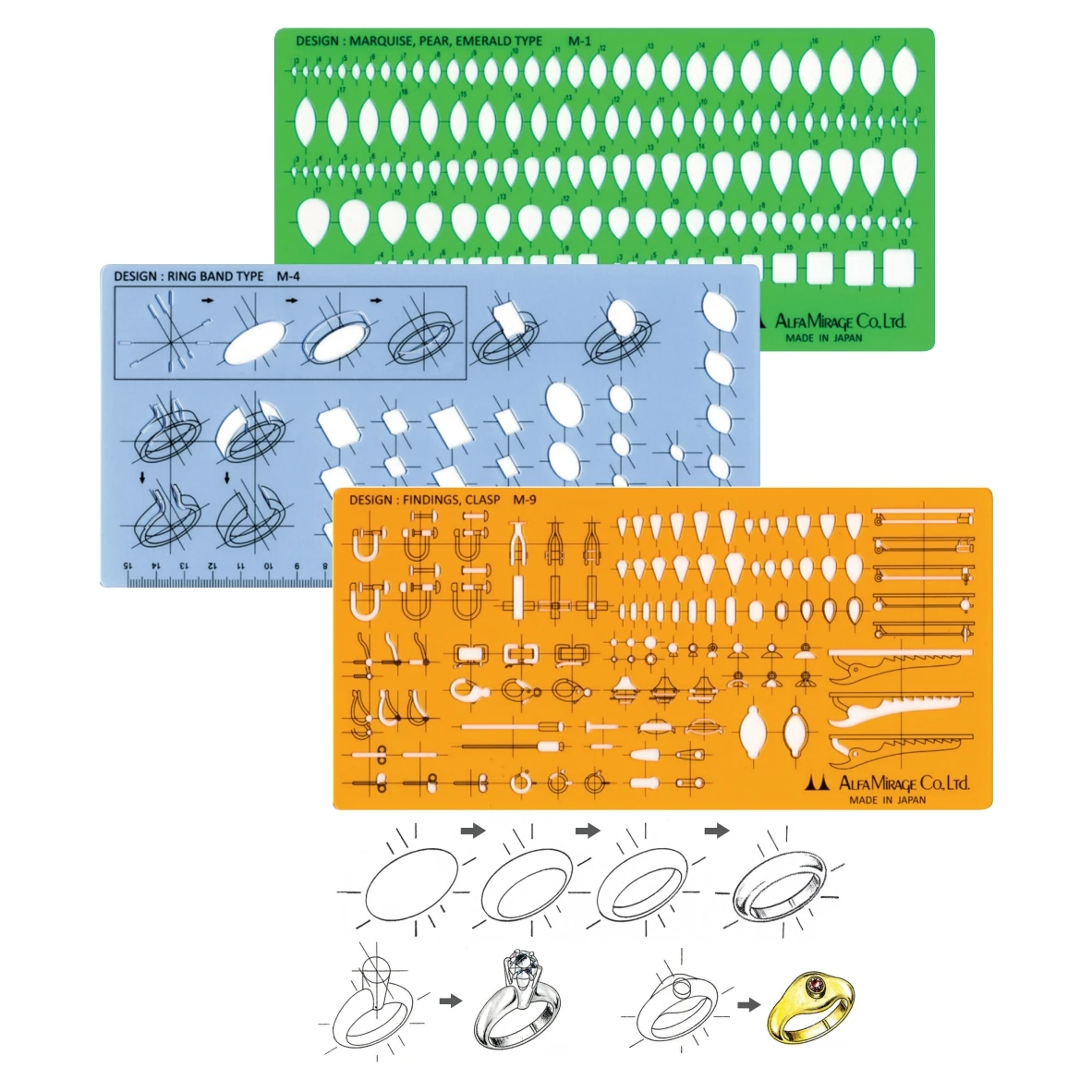Alfa Mirage Japan Jewelry Design Template for Diamond Gemstone Drafting Professional Japan Design Tools Supplies Wax Carving
