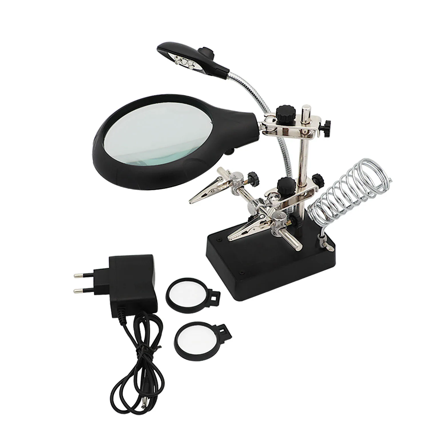5X 8X 10X LED Light Helping Hands Magnifier Soldering Station,Magnifying Glass Stand with Auxiliary Clamp and Alligator Clips