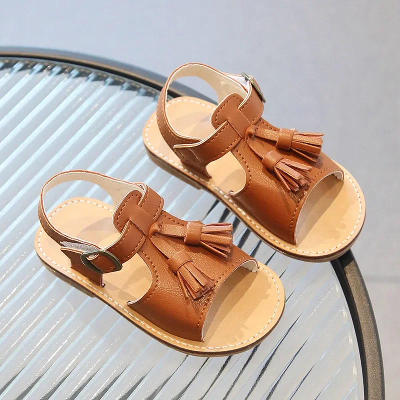 

Boy Girl Sandals Tassel Classic Open Toe Toddler Kids Sliders Summer Daily Non-slip 21-30 Comfy Children Casual Flat Shoes