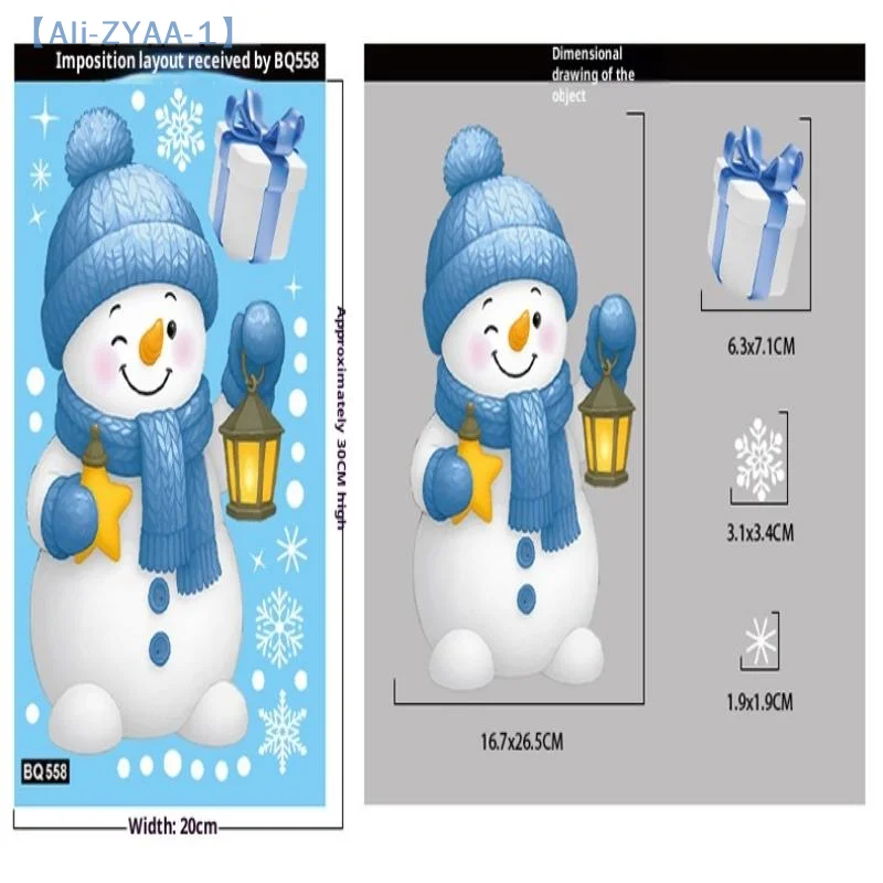 【ZYAA-1】Santa Claus Stickers Blue Snowman Window Decorations Glass Static Stickers Christmas Decor Snowflake Window Stickers