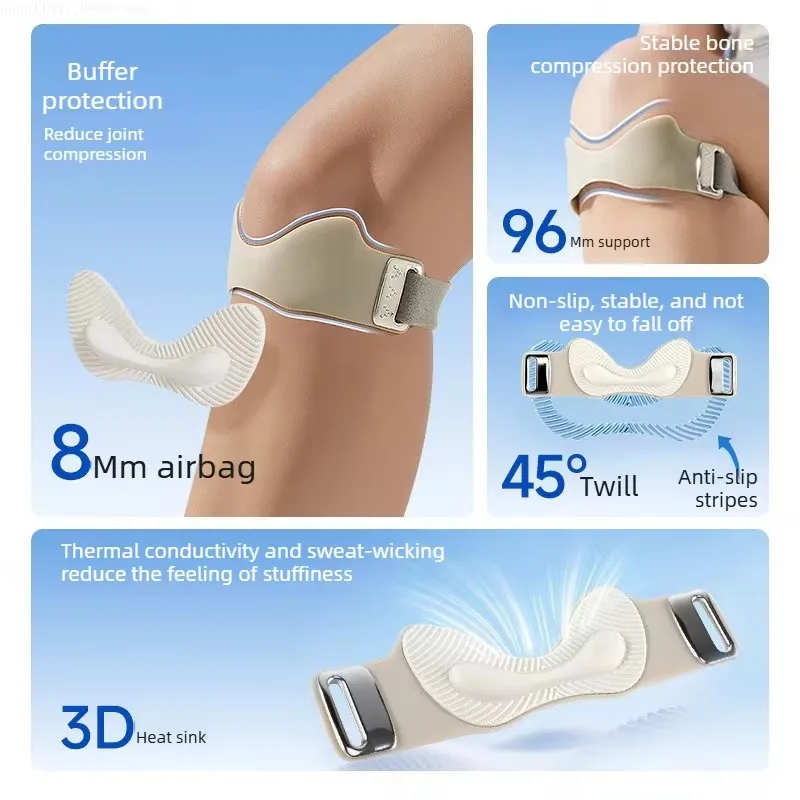 Adjustable Non-Slip Patella Band Stabilizer Knee Brace Silicone Patellar Tendon Support Strap with 3D airbag for Sports.