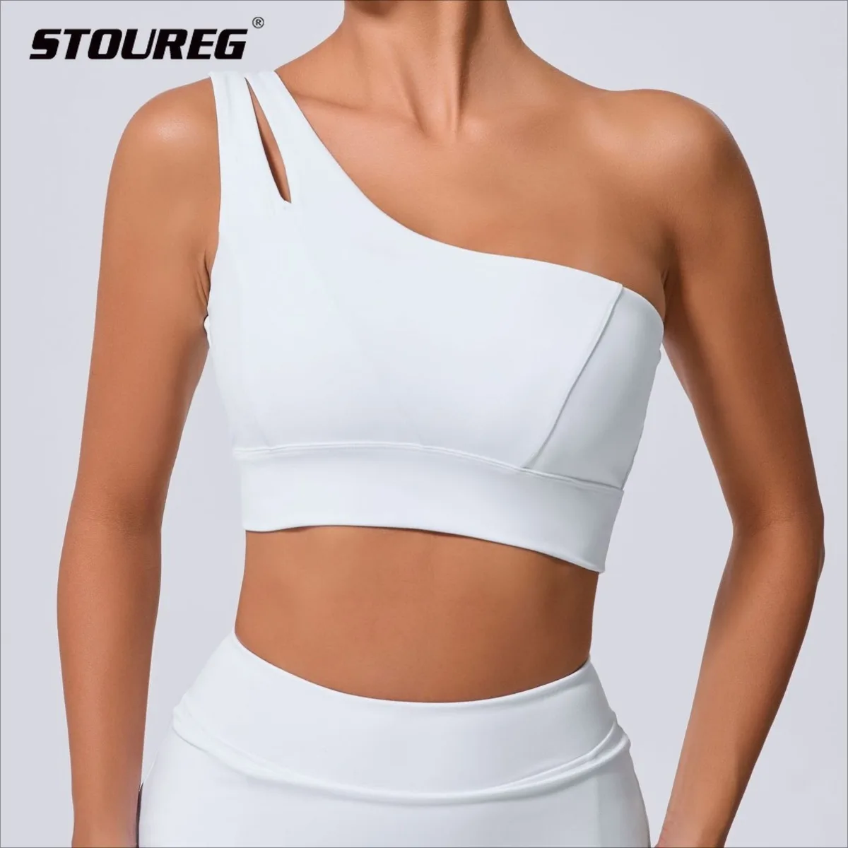 

STOUREG Slant shoulder shock-absorbing yoga bra, Beautiful back sports bra, irregular shoulder straps, Running and fitness top