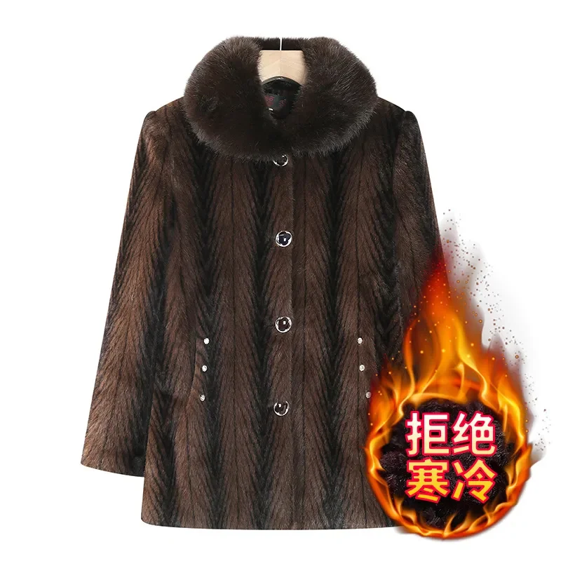 Women Mink Jacket 2024Winter New Middle-Aged Elderly Mothers Fur Coat Thick Outwear High-Grade Mink Fur Jacket Ladies Short Tops