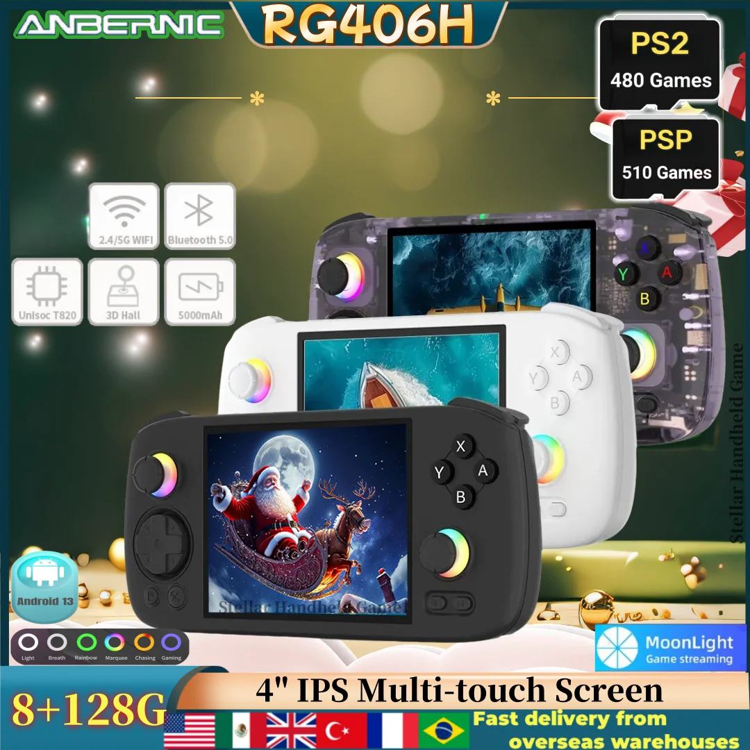 ANBERNIC RG406H RG 406H Handheld Game Console 4inch Multi-touch Screen Android 13 3D Hall joystick Video Games 8G+128G 512G PS2