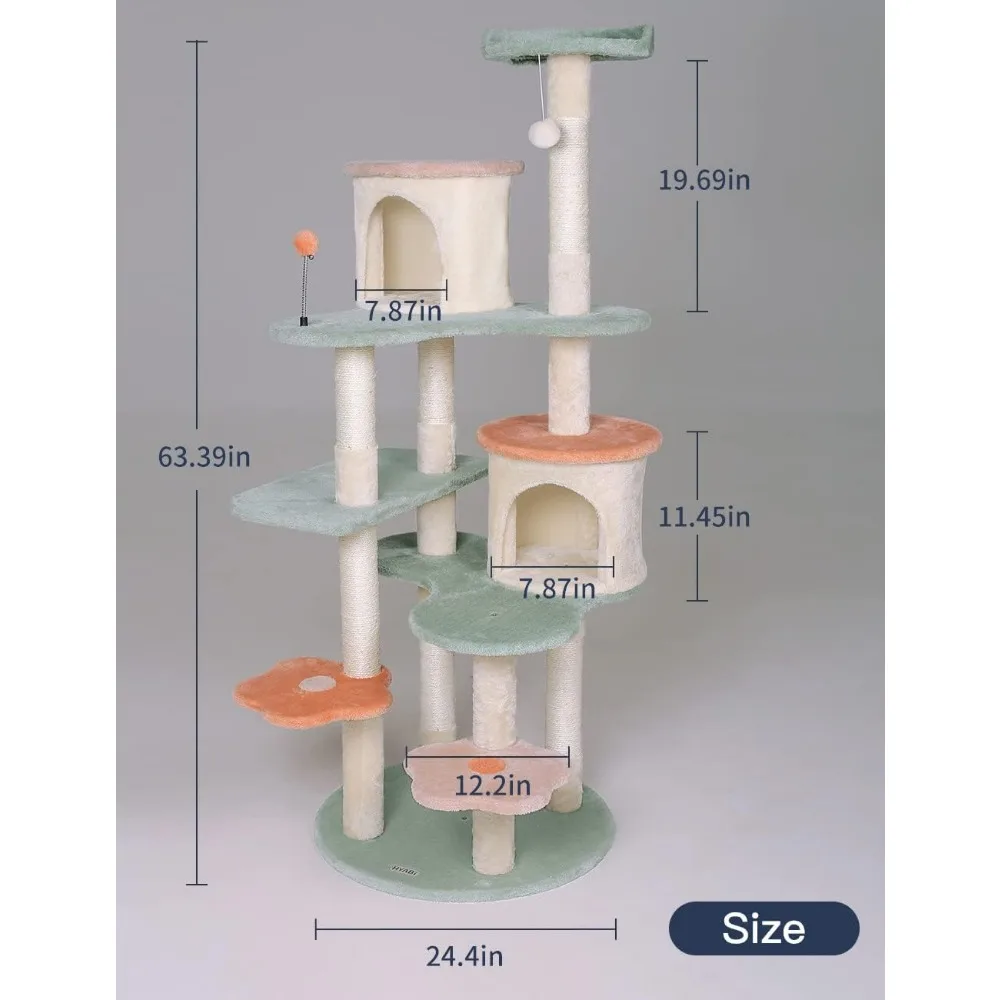 63-Inch Cat Tree Creative Flower Cat Tower Cat Apartment with Flower Rest Platform(Large 7 Platforms)