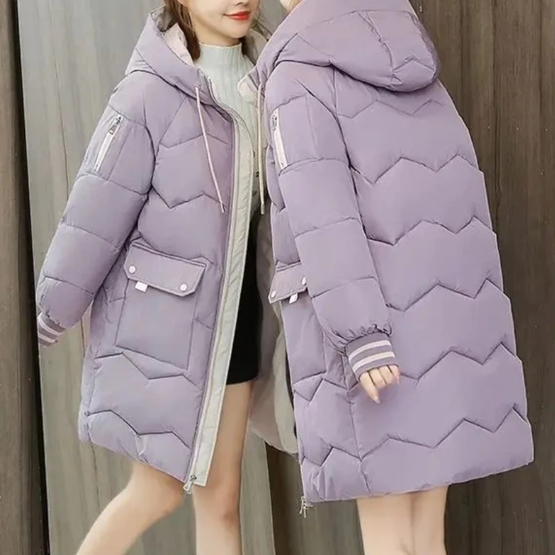 2024 Winter Women Jacket Coats Long Parkas Female Down Cotton Hooded Overcoat Thick Warm Jackets Windproof Casual Student Coat