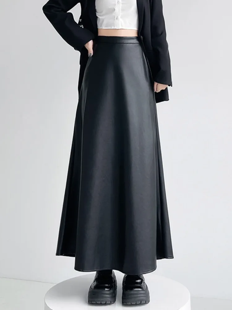 Jupe trapèze en cuir marron pour femmes, Vintage, esthétique Y2k, plissée, Harajuku, gothique coréen, longue, vêtements Emo années 2000, automne