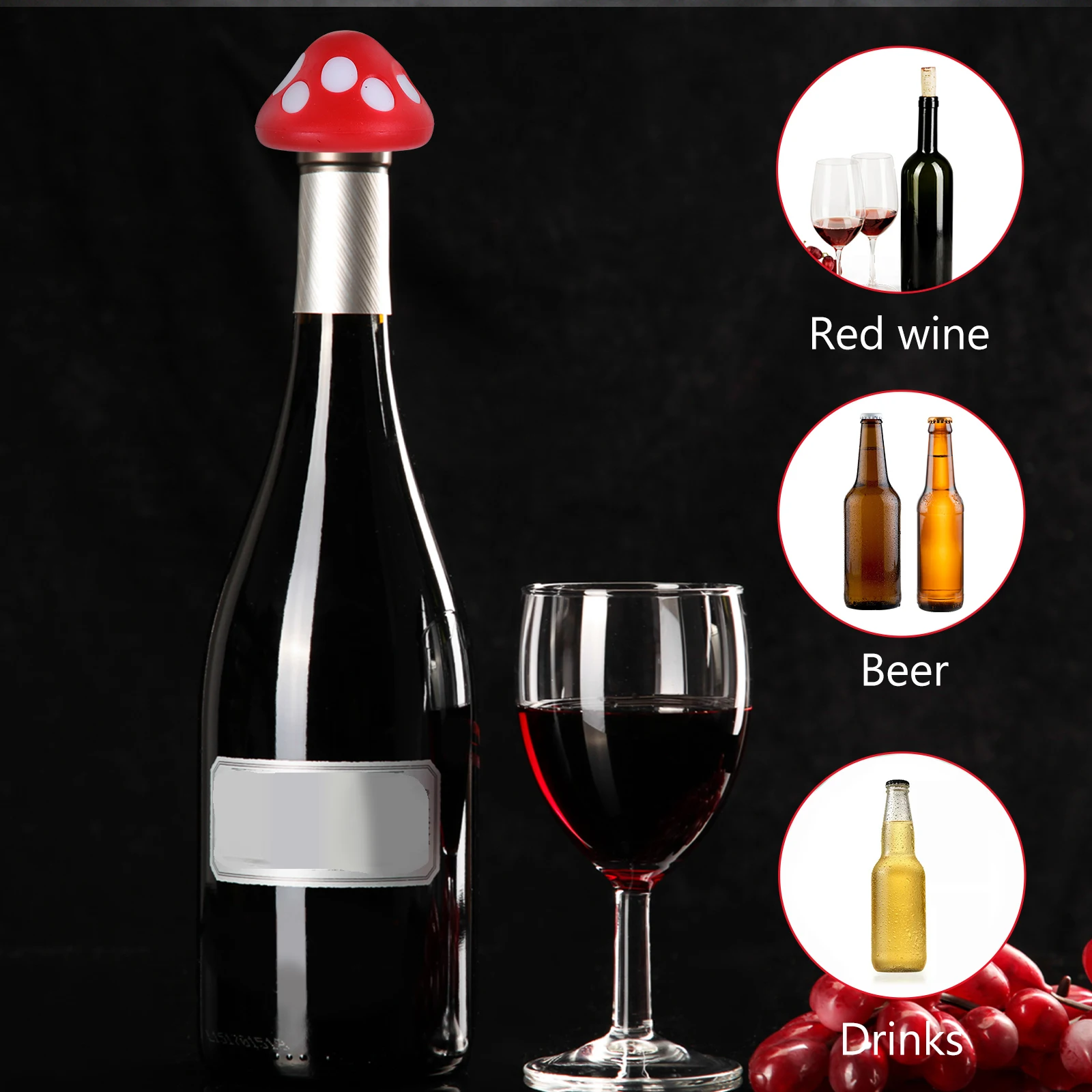 

2Pcs Mushroom Silicone Wine Bottle Stopper Airtight Seal for Wine Beer Preservation Stylish Reusable Freshness Saver Decorative