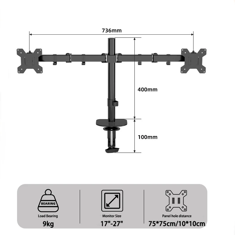 Desktop Dual Monitor Holder Arm Robotic Arm For 13"-27" Screen Display Support Mount Stand Load 2-9kg Pc Monitor Stand Arm
