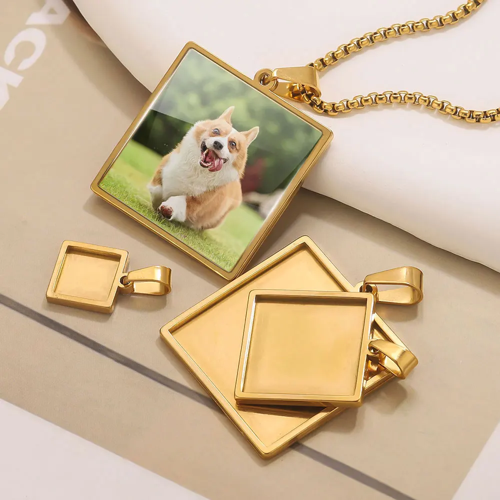 

5Pcs Stainless Steel Charms Square Cabochon Cameo Base Tray Bezel Blank Setting 15 20 25 30mm for DIY Jewelry Making Bulk Whole